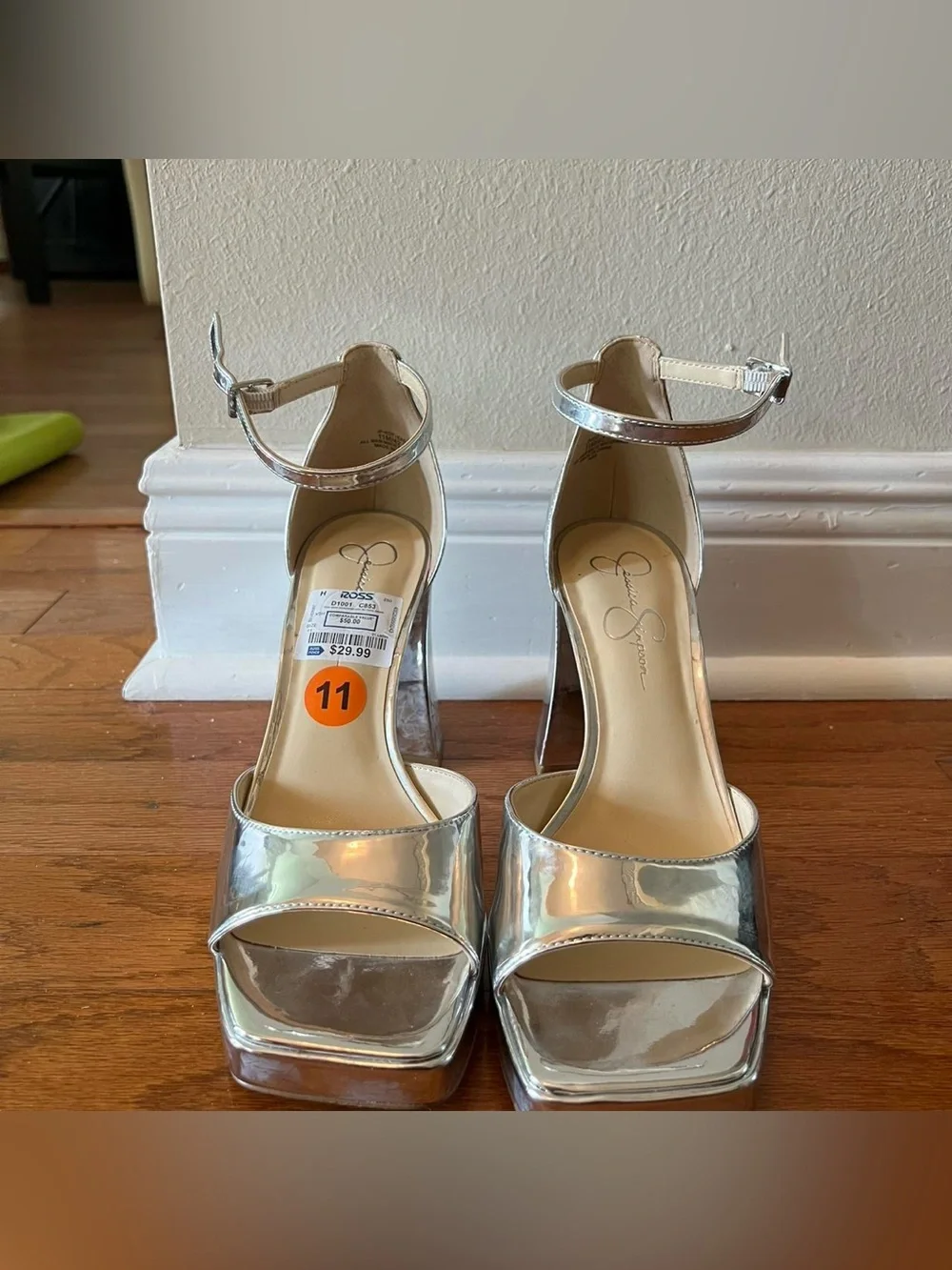 Jessica Simpson Metallic Silver Platform Ankle-Strap Heels